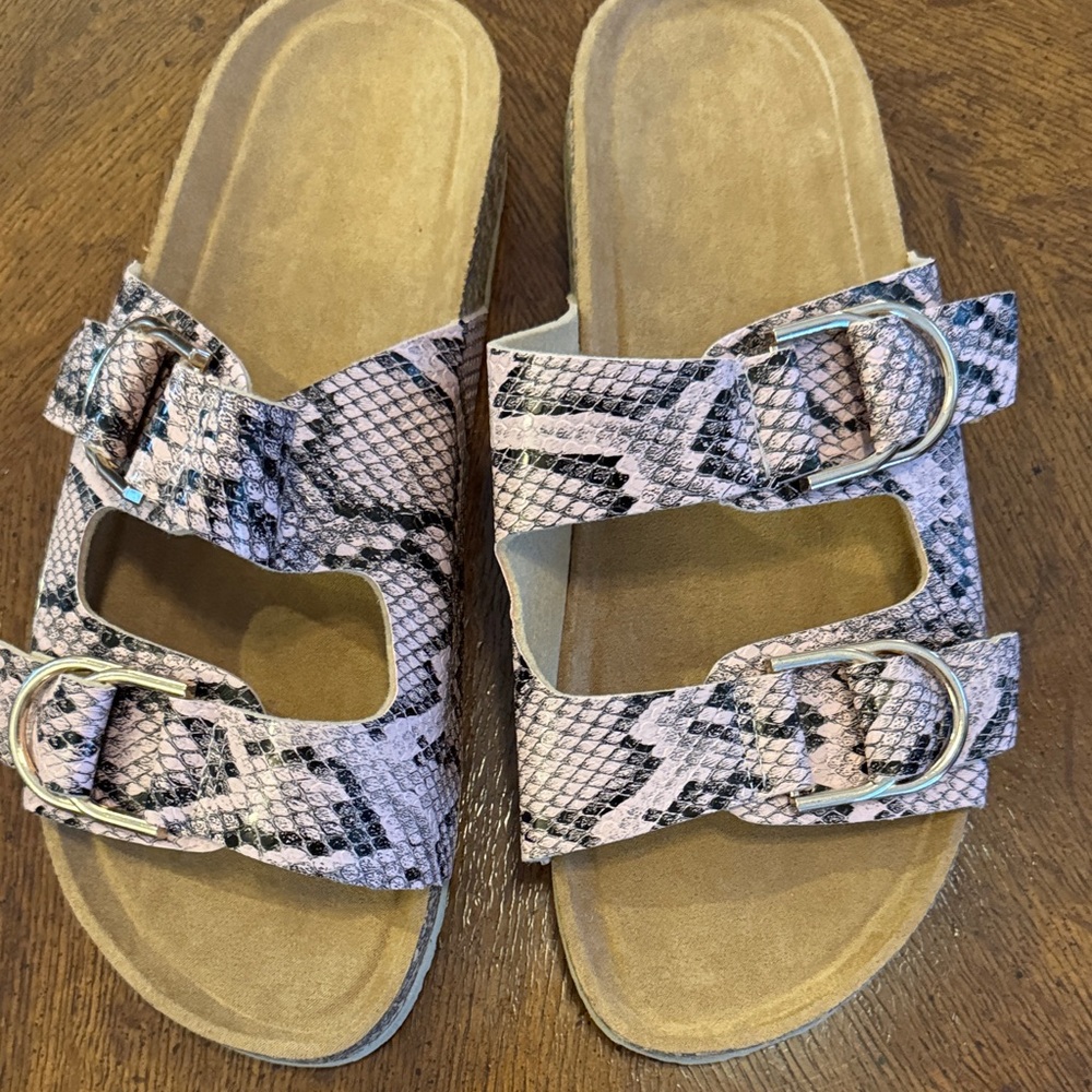 Snakeskin Patterned Slide Sandals